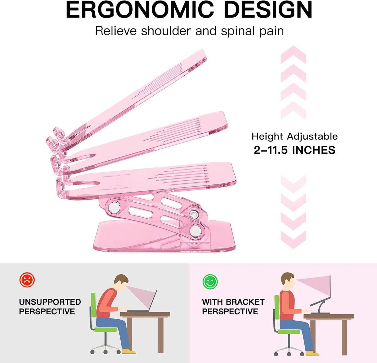Pink Acrylic Laptop Stand for Desk,Adjustable Height Portable Foldable