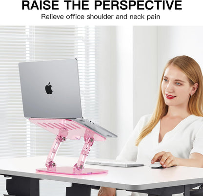 Pink Acrylic Laptop Stand for Desk,Adjustable Height Portable Foldable