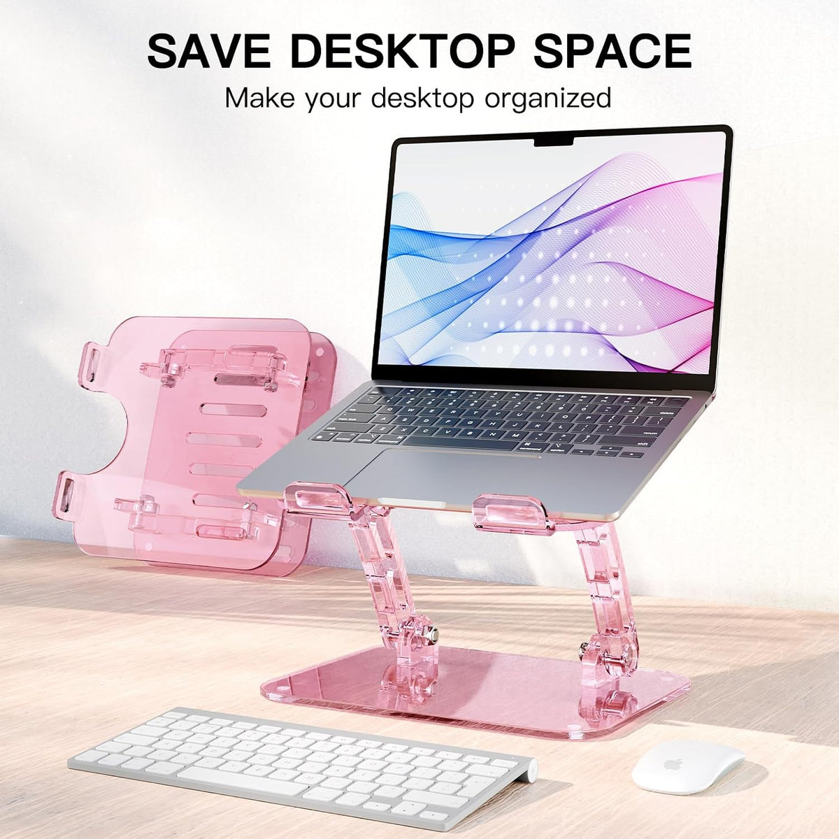 Pink Acrylic Laptop Stand for Desk,Adjustable Height Portable Foldable
