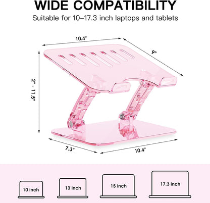 Pink Acrylic Laptop Stand for Desk,Adjustable Height Portable Foldable