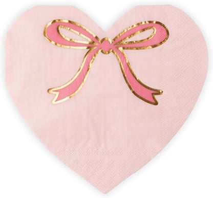 Light Pink Signature Bow Heart Napkins, Pack of 20, 6.5"