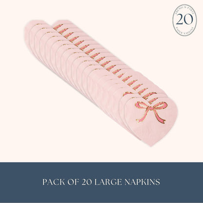Light Pink Signature Bow Heart Napkins, Pack of 20, 6.5"