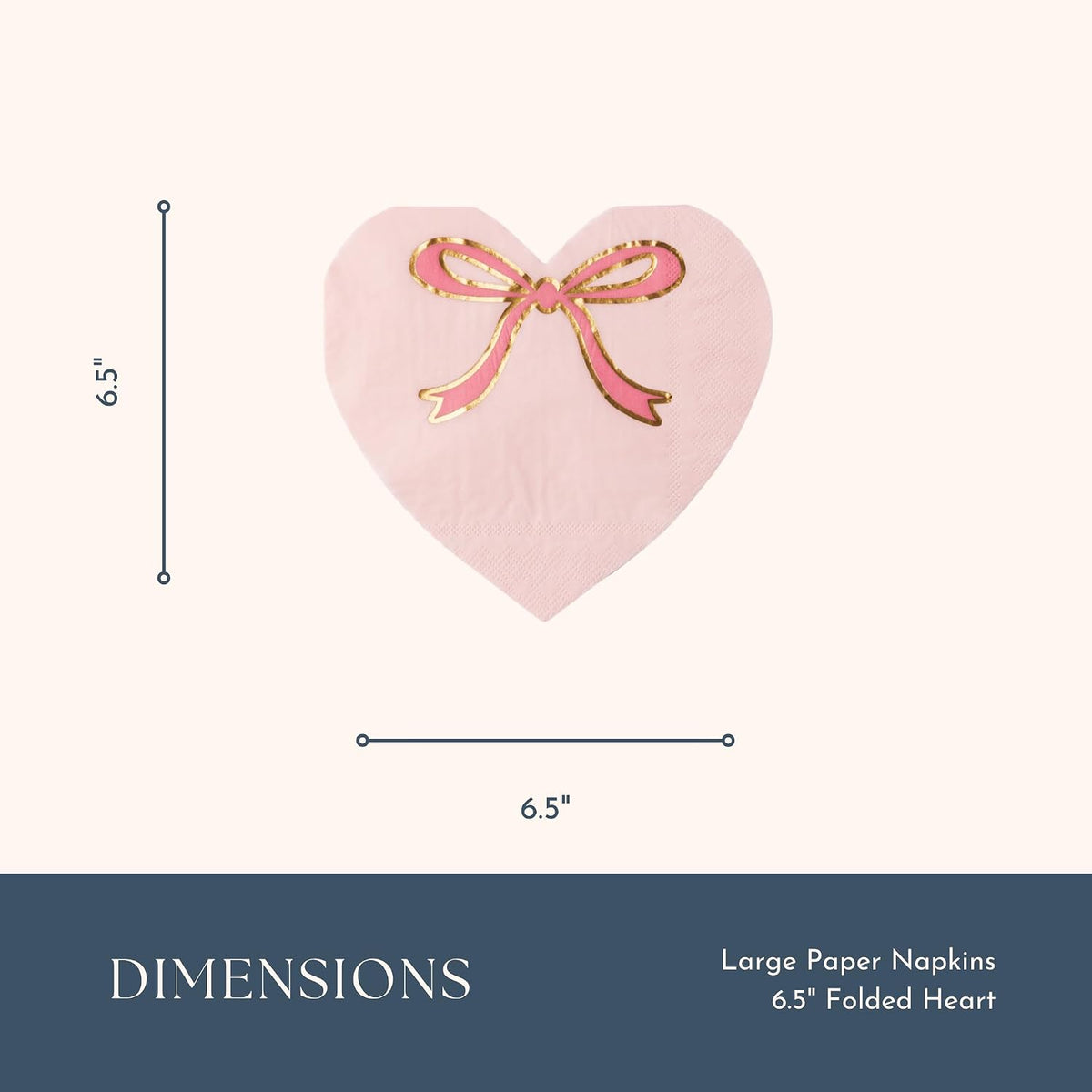 Light Pink Signature Bow Heart Napkins, Pack of 20, 6.5"