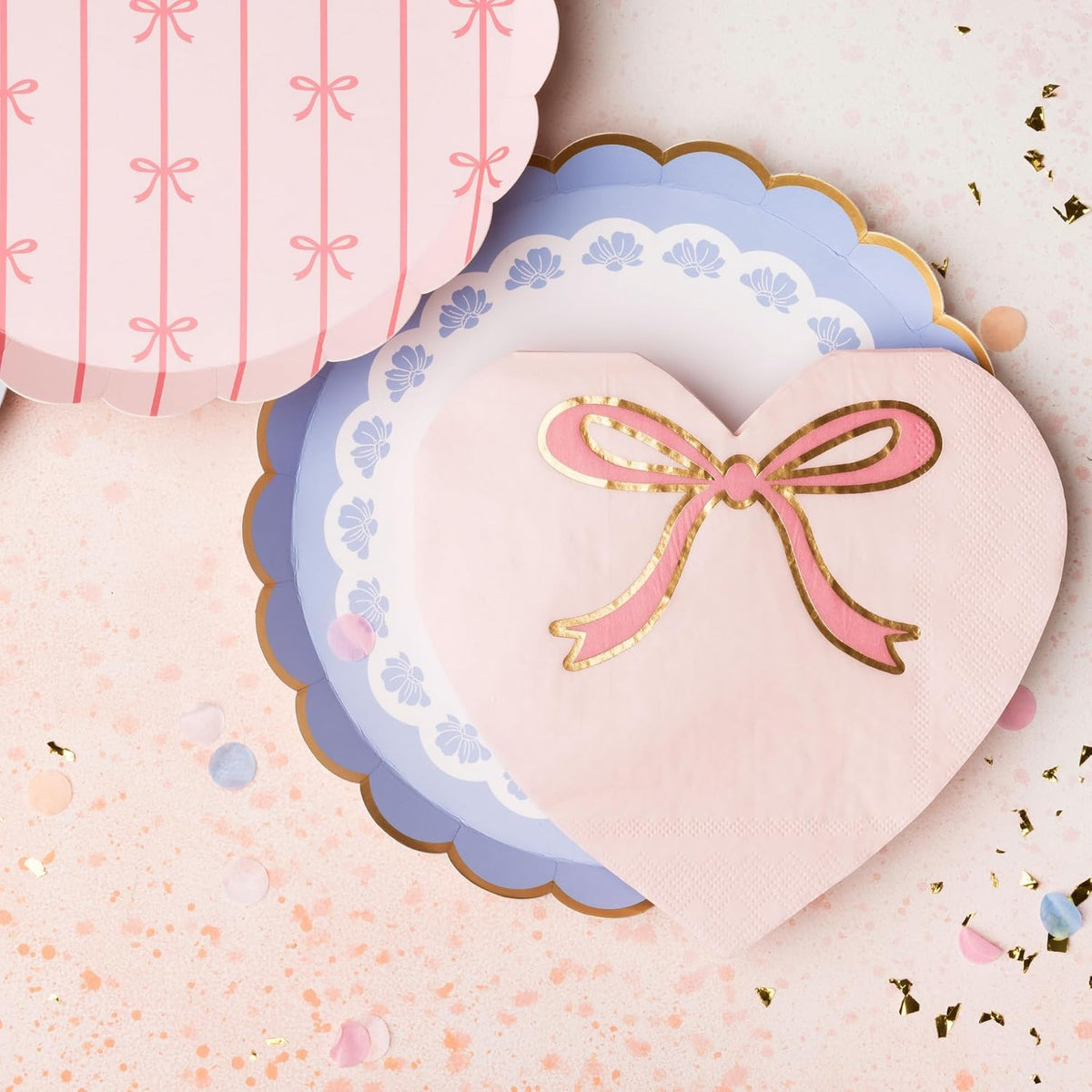 Light Pink Signature Bow Heart Napkins, Pack of 20, 6.5"