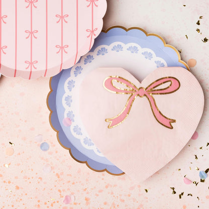 Light Pink Signature Bow Heart Napkins, Pack of 20, 6.5"