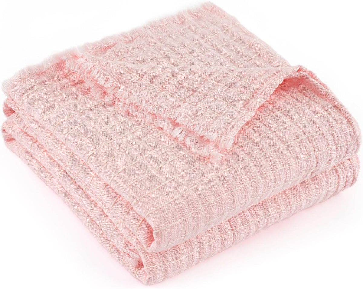 100% Cotton Muslin Bed Blanket Queen Size Throw Blanket for Couch
