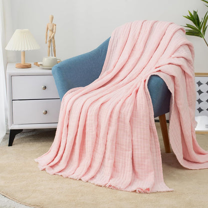 100% Cotton Muslin Bed Blanket Queen Size Throw Blanket for Couch