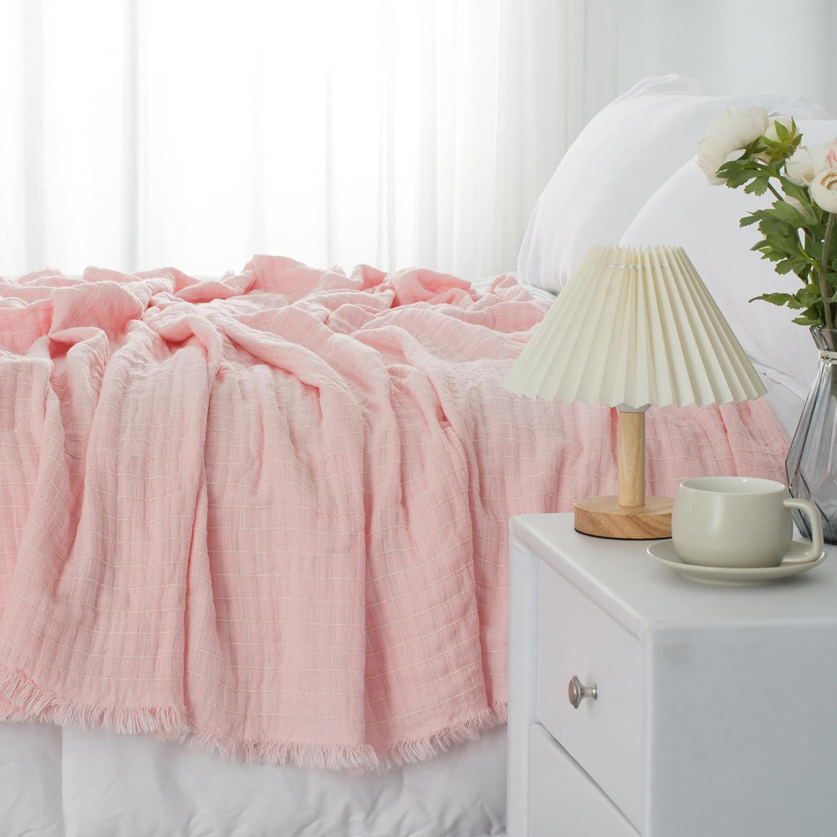 100% Cotton Muslin Bed Blanket Queen Size Throw Blanket for Couch