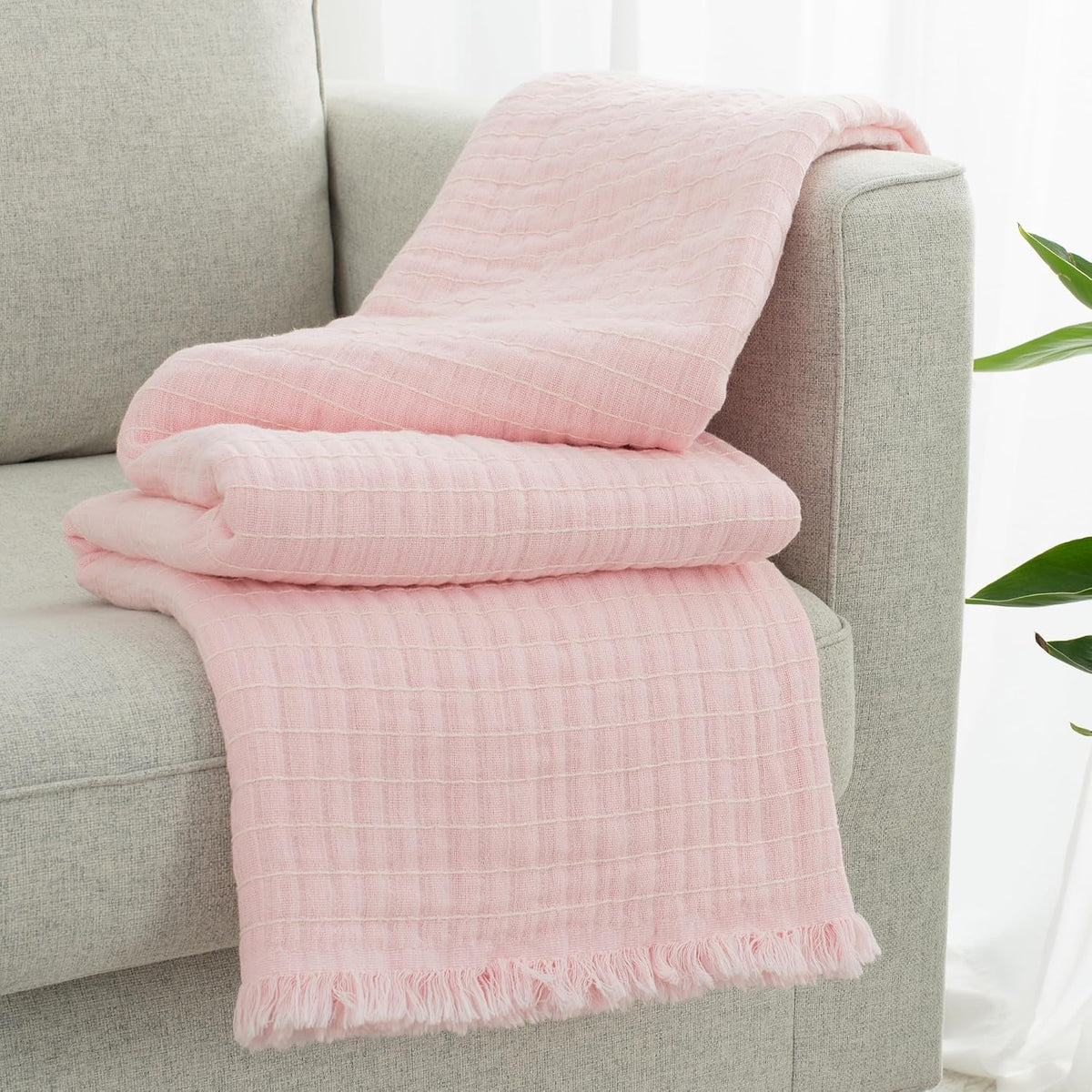 100% Cotton Muslin Bed Blanket Queen Size Throw Blanket for Couch