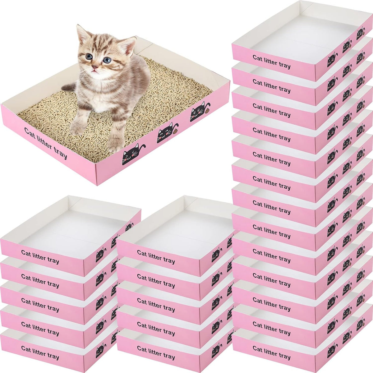 30 Pack Disposable Cat Litter Box Paper Pet Trays,Pink