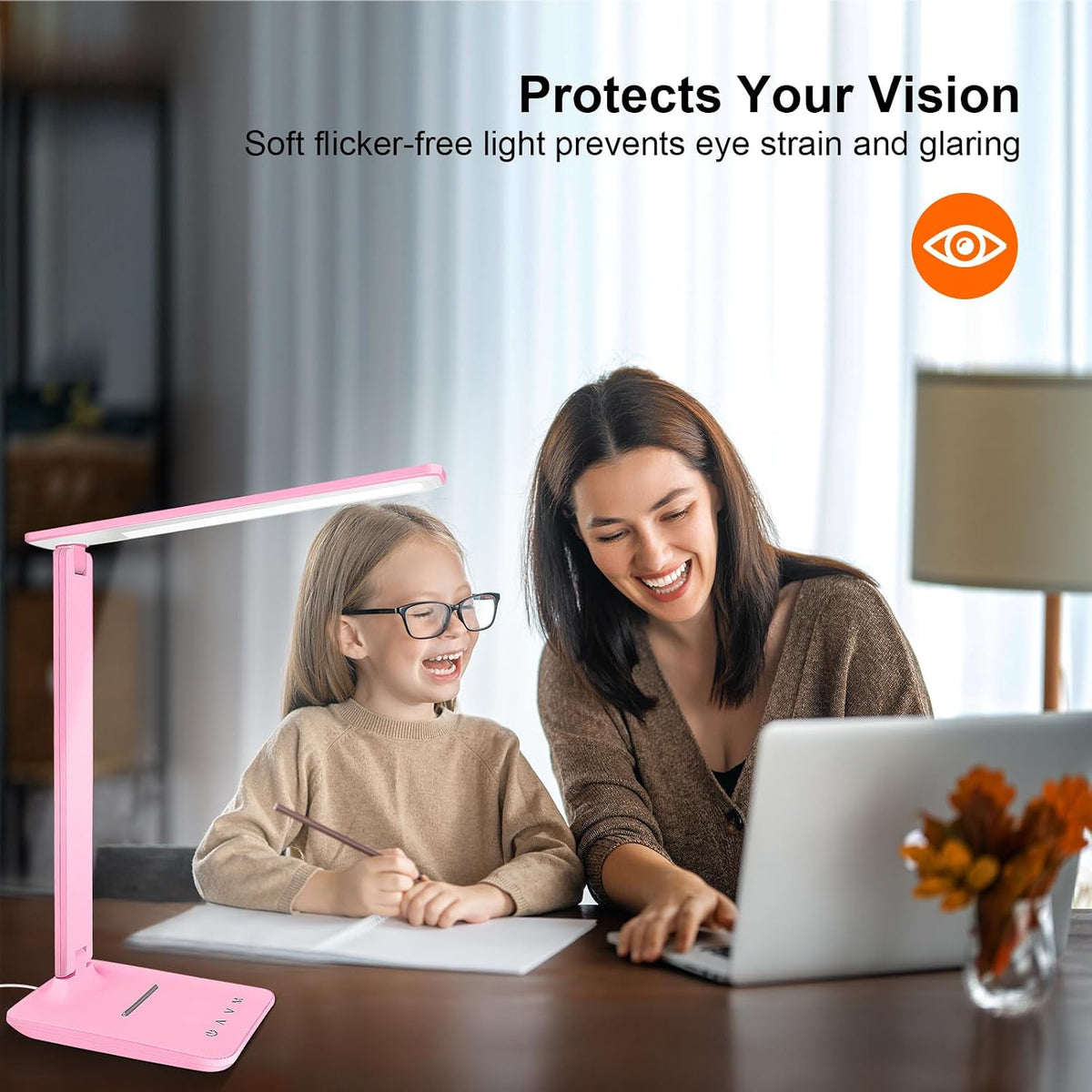 LED Desk Lamp Dimmable Table Lamp Reading Lamp with USB Charging Port, 5 Lighting Modes, Sensitive Control, 30/60 Minutes Timer Pink (Pink, First-Generation)