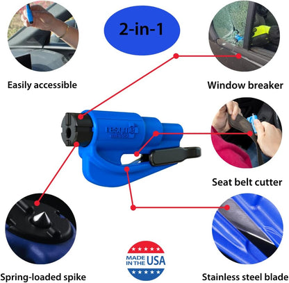 RESQME The Original Compact Emergency Keychain Car Escape Tool, Seatbelt Cutter and Window Breaker, Made in USA, Pack of 2