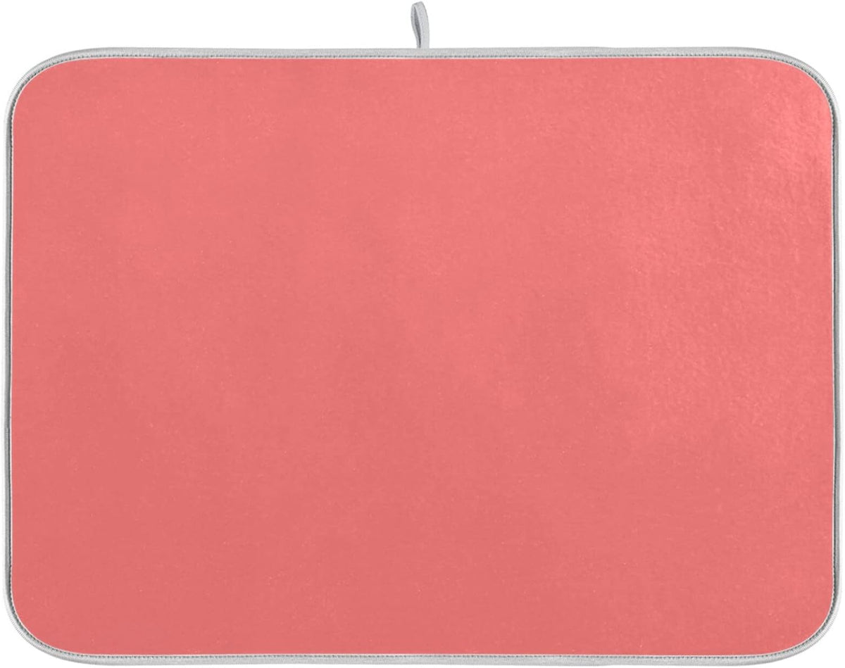 Dish Drying Mat for Kitchen Counter 16 x 18 Inch Absorbent Microfiber Dry Dishes Mats Drainer Mat Peach Pink Dish Drying Pad for Countertops Decor