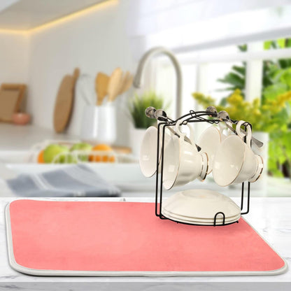 Dish Drying Mat for Kitchen Counter 16 x 18 Inch Absorbent Microfiber Dry Dishes Mats Drainer Mat Peach Pink Dish Drying Pad for Countertops Decor