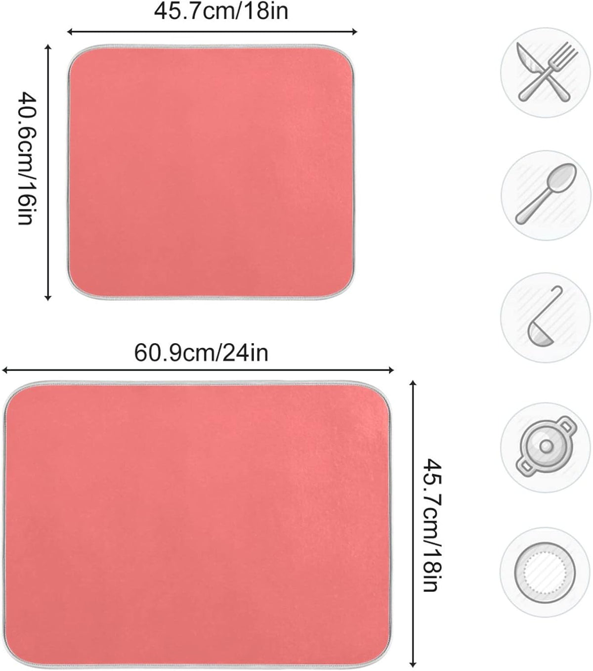 Dish Drying Mat for Kitchen Counter 16 x 18 Inch Absorbent Microfiber Dry Dishes Mats Drainer Mat Peach Pink Dish Drying Pad for Countertops Decor