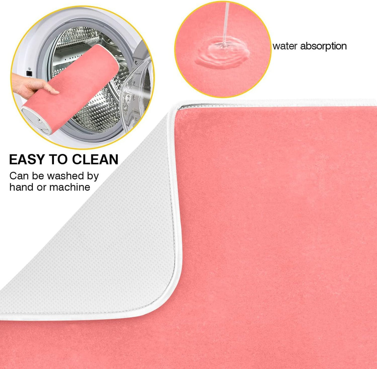 Dish Drying Mat for Kitchen Counter 16 x 18 Inch Absorbent Microfiber Dry Dishes Mats Drainer Mat Peach Pink Dish Drying Pad for Countertops Decor