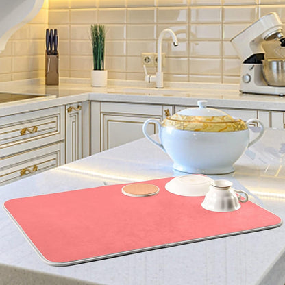 Dish Drying Mat for Kitchen Counter 16 x 18 Inch Absorbent Microfiber Dry Dishes Mats Drainer Mat Peach Pink Dish Drying Pad for Countertops Decor