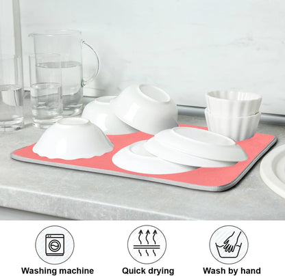 Dish Drying Mat for Kitchen Counter 16 x 18 Inch Absorbent Microfiber Dry Dishes Mats Drainer Mat Peach Pink Dish Drying Pad for Countertops Decor