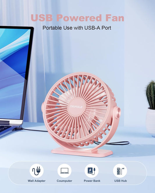 USB Desk Fan Small Portable, 360° Rotation Quiet Mini Personal Fan