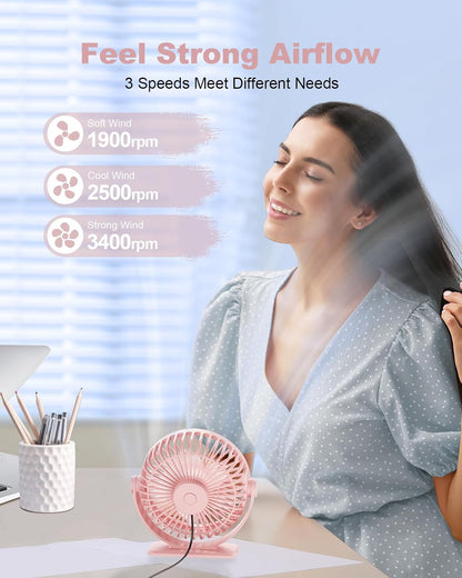 USB Desk Fan Small Portable, 360° Rotation Quiet Mini Personal Fan