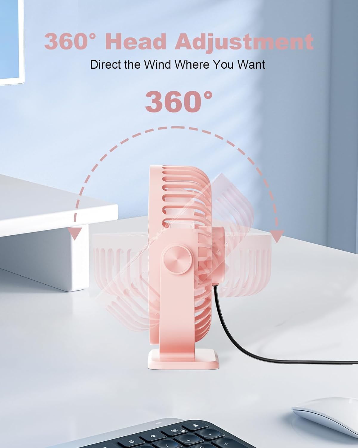 USB Desk Fan Small Portable, 360° Rotation Quiet Mini Personal Fan