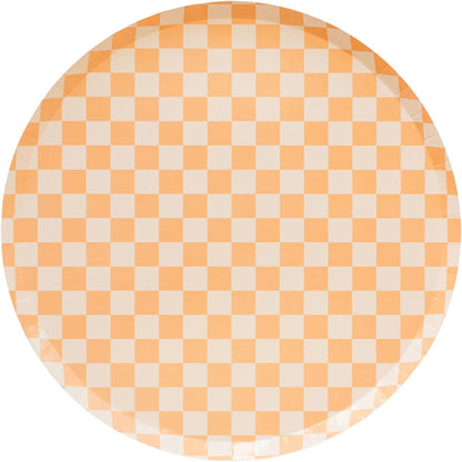 Jollity & Co Check It! Dinner Plates - Peaches N' Cream Paper Plates - Pack of 8 Paper Plates Disposable - Checkered Pattern Party Plates for Baby Showers, Summer Parties, Birthday Decorations