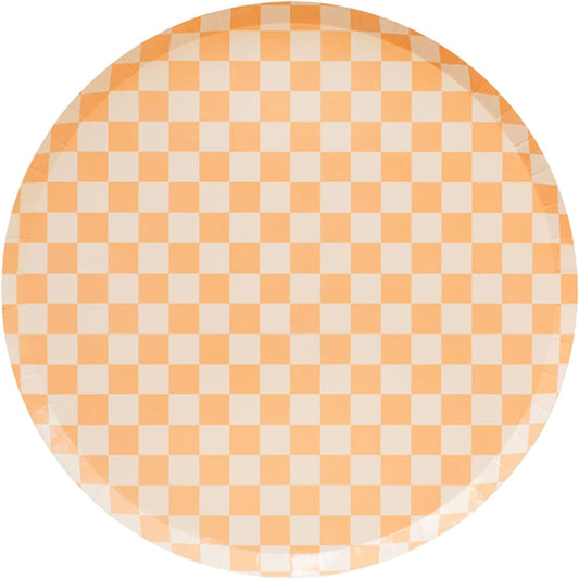 Jollity & Co Check It! Dinner Plates - Peaches N' Cream Paper Plates - Pack of 8 Paper Plates Disposable - Checkered Pattern Party Plates for Baby Showers, Summer Parties, Birthday Decorations