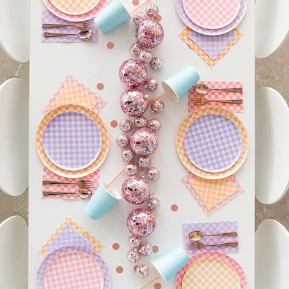 Jollity & Co Check It! Dinner Plates - Peaches N' Cream Paper Plates - Pack of 8 Paper Plates Disposable - Checkered Pattern Party Plates for Baby Showers, Summer Parties, Birthday Decorations