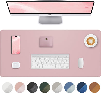 Desk Pad Protector 23.6" x 13.7" - Non-Slip Waterproof PU Leather Desk Mat for Mouse, Keyboard, Laptop, Office and Home Workspace (Light Pink)