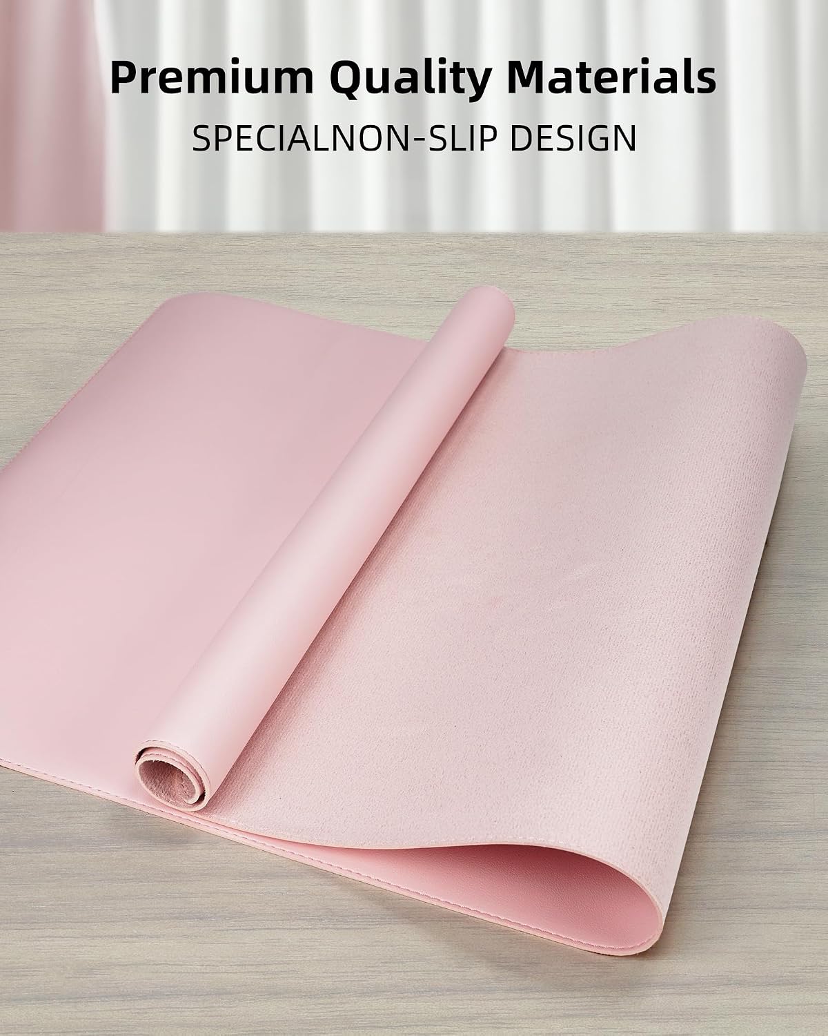 Desk Pad Protector 23.6" x 13.7" - Non-Slip Waterproof PU Leather Desk Mat for Mouse, Keyboard, Laptop, Office and Home Workspace (Light Pink)
