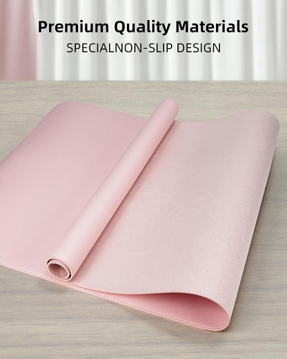 Desk Pad Protector 23.6" x 13.7" - Non-Slip Waterproof PU Leather Desk Mat for Mouse, Keyboard, Laptop, Office and Home Workspace (Light Pink)
