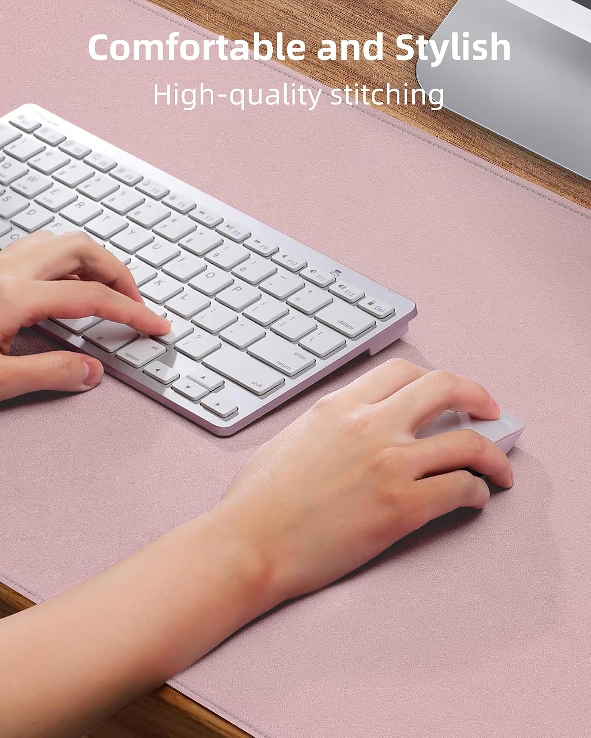 Desk Pad Protector 23.6" x 13.7" - Non-Slip Waterproof PU Leather Desk Mat for Mouse, Keyboard, Laptop, Office and Home Workspace (Light Pink)