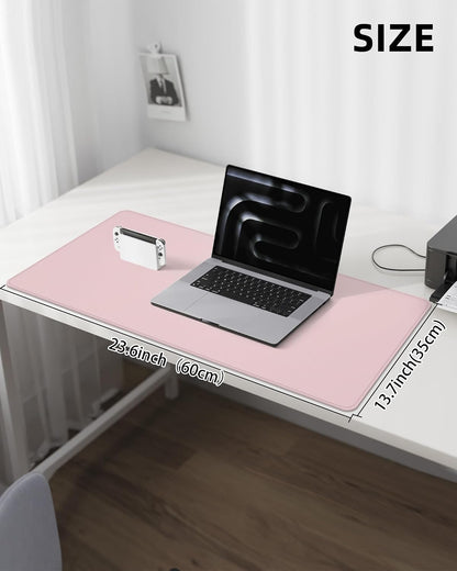 Desk Pad Protector 23.6" x 13.7" - Non-Slip Waterproof PU Leather Desk Mat for Mouse, Keyboard, Laptop, Office and Home Workspace (Light Pink)