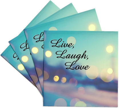 ToryAnne Collections Expressions - Live, Laugh, Love Expression, Blue, Purple, Pink, and Gold Lights - Set of 4 Ceramic Tile Coasters (CST_164014_3)