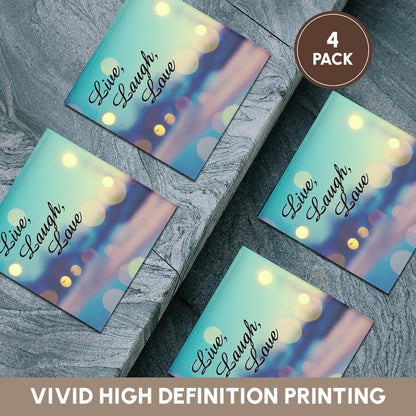 ToryAnne Collections Expressions - Live, Laugh, Love Expression, Blue, Purple, Pink, and Gold Lights - Set of 4 Ceramic Tile Coasters (CST_164014_3)