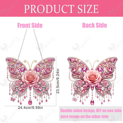 DIY Hanging Diamond Art Pendant Kit, Special Crystal Double Sided Diamonds Painting Ornament Kit for Adults, Acrylic Gem Painting Board for Window&Door&Wall (Pink Butterfly)