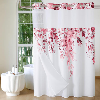 No Hook Shower Curtain with Snap in Fabric Liner, Pink, 72 x 75