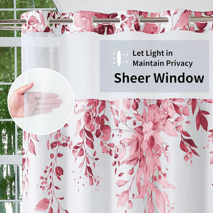 No Hook Shower Curtain with Snap in Fabric Liner, Pink, 72 x 75