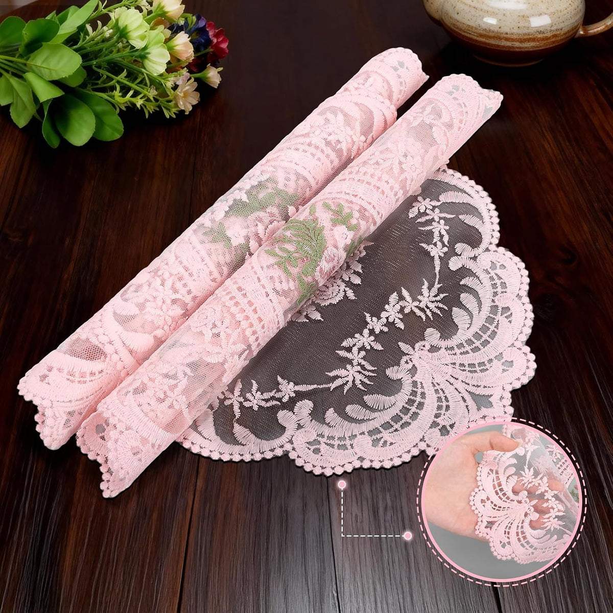 Retro Lace Embroidered Placemats,French Crochet Doilies,Set of 6