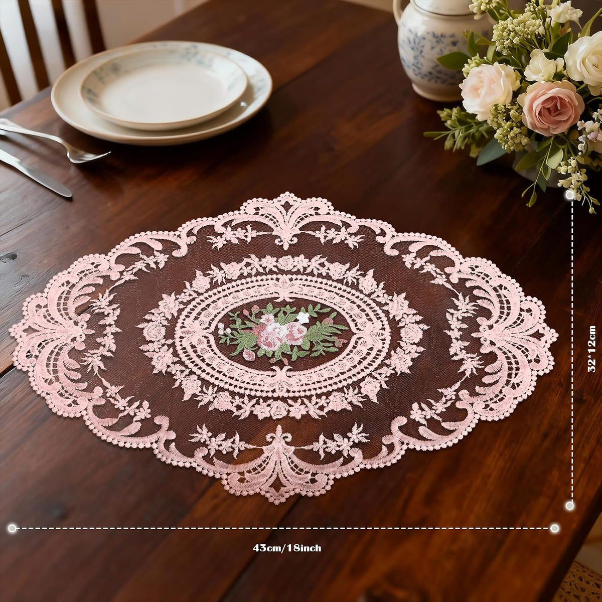 Retro Lace Embroidered Placemats,French Crochet Doilies,Set of 6