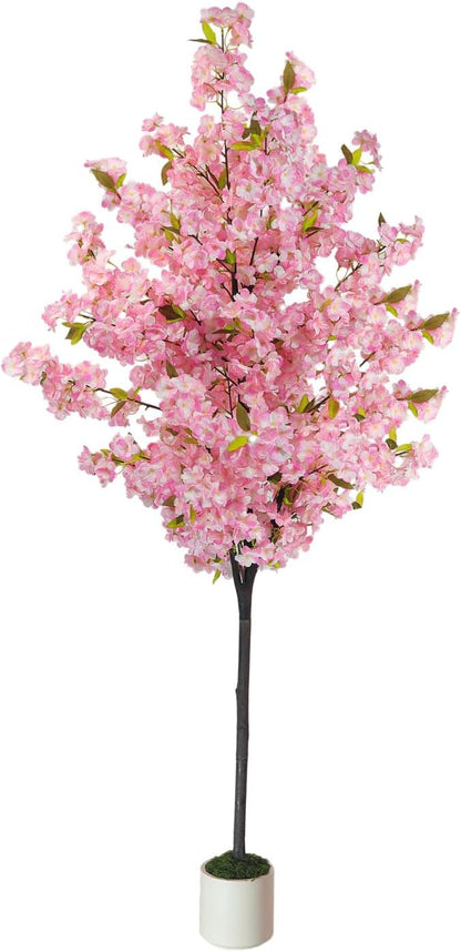 Artificial Cherry Blossom Tree 6FT Pink Tree: Realistic Fake Sakura Flowers Pink Plant, Lifelike Silk Faux Tree for Home Living Room Office Indoor Outdoor Decor, Housewarming
