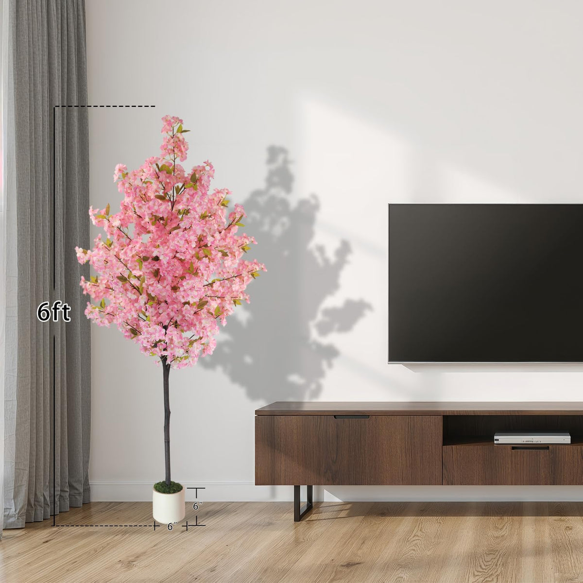 Artificial Cherry Blossom Tree 6FT Pink Tree: Realistic Fake Sakura Flowers Pink Plant, Lifelike Silk Faux Tree for Home Living Room Office Indoor Outdoor Decor, Housewarming