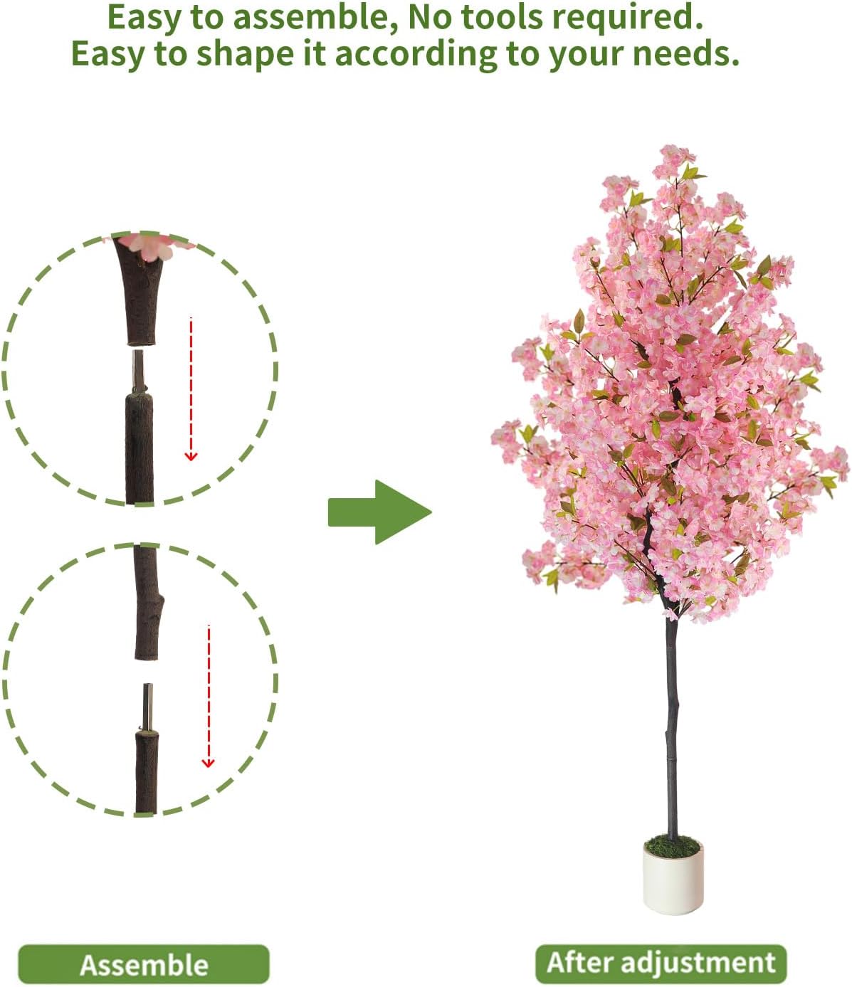 Artificial Cherry Blossom Tree 6FT Pink Tree: Realistic Fake Sakura Flowers Pink Plant, Lifelike Silk Faux Tree for Home Living Room Office Indoor Outdoor Decor, Housewarming