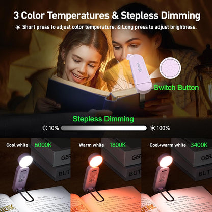 USB Rechargeable Book Light, Bookmark Clip on LED Reading Light