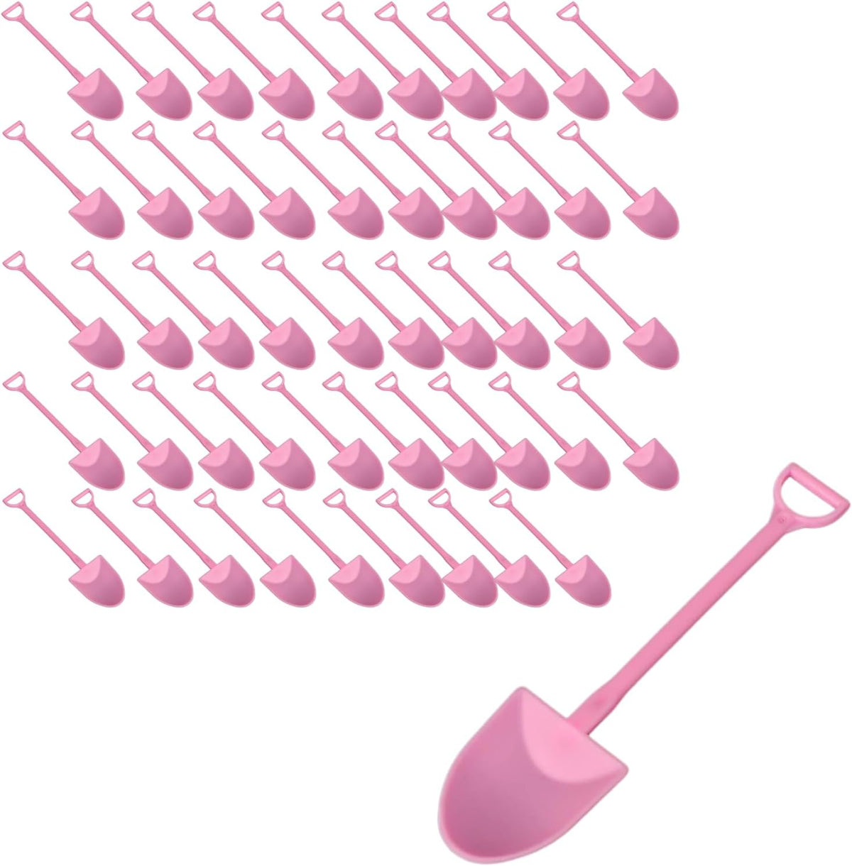 50Pcs Plastic Mini Shovel Shape Spoons, Disposable Plastic Ice Cream, Dessert Spoon, Pudding, Yogurt, Jello, Cake, Pastry, Fruit Shovel Spoon for Family or Party - Pink