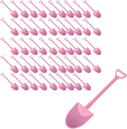 50Pcs Plastic Mini Shovel Shape Spoons, Disposable Plastic Ice Cream, Dessert Spoon, Pudding, Yogurt, Jello, Cake, Pastry, Fruit Shovel Spoon for Family or Party - Pink