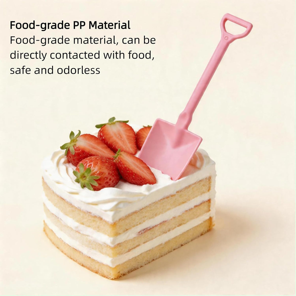 50Pcs Plastic Mini Shovel Shape Spoons, Disposable Plastic Ice Cream, Dessert Spoon, Pudding, Yogurt, Jello, Cake, Pastry, Fruit Shovel Spoon for Family or Party - Pink