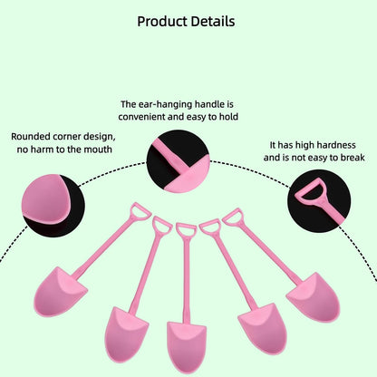50Pcs Plastic Mini Shovel Shape Spoons, Disposable Plastic Ice Cream, Dessert Spoon, Pudding, Yogurt, Jello, Cake, Pastry, Fruit Shovel Spoon for Family or Party - Pink