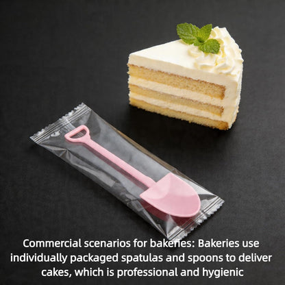 50Pcs Plastic Mini Shovel Shape Spoons, Disposable Plastic Ice Cream, Dessert Spoon, Pudding, Yogurt, Jello, Cake, Pastry, Fruit Shovel Spoon for Family or Party - Pink