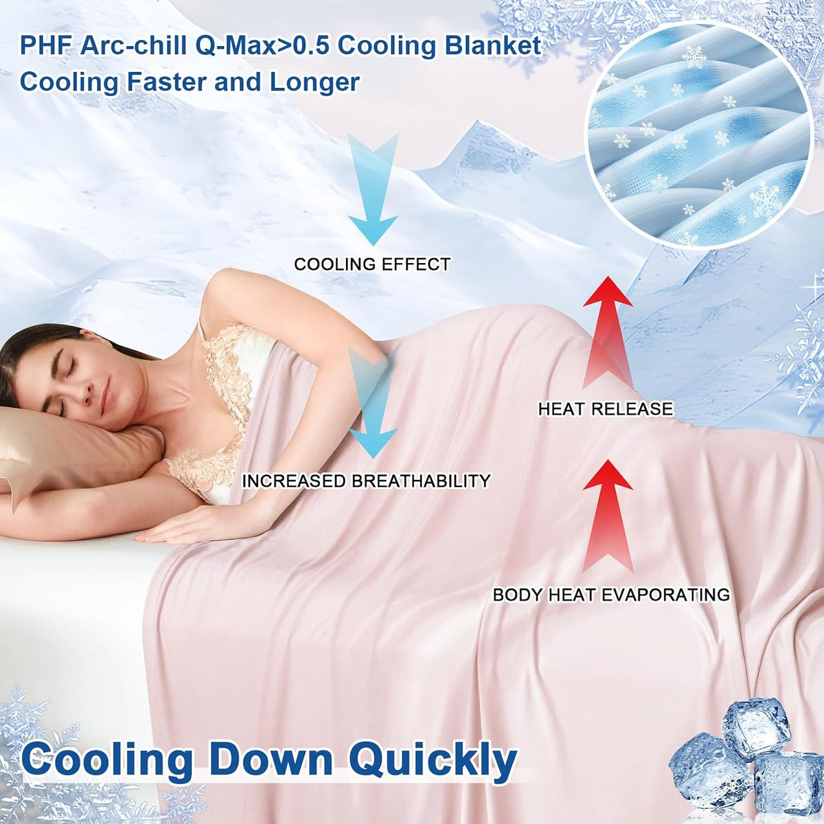 Reversible Double Cooling Blanket King Size, Soft Arc-Chill Q-Max>0.5 Thin Summer Throw for Hot Sleepers,Breathable Lightweight Portable Silky Durable Single Layer for Home Office Travel Car, Pink